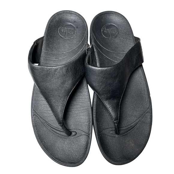Fitflop Leather Black Sandals US 9 EU 41 Flip Flops Style 288-001 - Picture 1 of 7